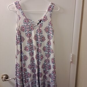 Three Hearts Floral Mini Dress - White and Blue